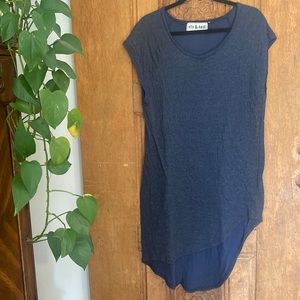 4th & Rose slub stretch t-shirt dress tunic asymmetric hem blue shirt sleeve